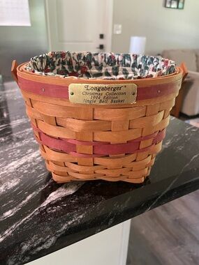 Longaberger Red and Natural Woven Holiday Basket with Fabric Liner